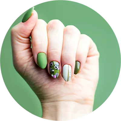 Hands with green nail art